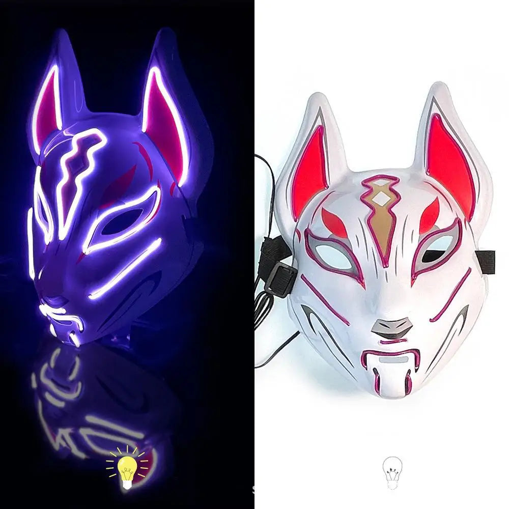 Hot Sale Halloween Glowing Face Mask - LED Fox Mask for Men and Women, Features Game Theme for Cosplay Party and Carnival Costume, Half Face Mask-9-