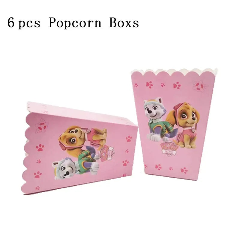 Paw Patrol Birthday Party Decoration - Girls Pink Sky Paper Cups Plates Tableware Balloons - Supplies For Kids - Baby Shower Favors-6pcs popcorn box-