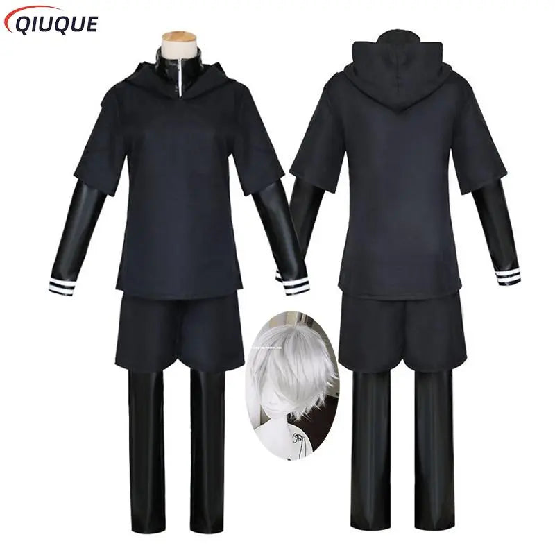 Japanese Anime Tokyo Ghoul Cosplay - Kaneki Ken Cosplay Costume with Hoodie, Jacket, Pants, Shorts, Full Set Outfits, Men's Uniforms, and Masks-4 pieces and Wig-S-