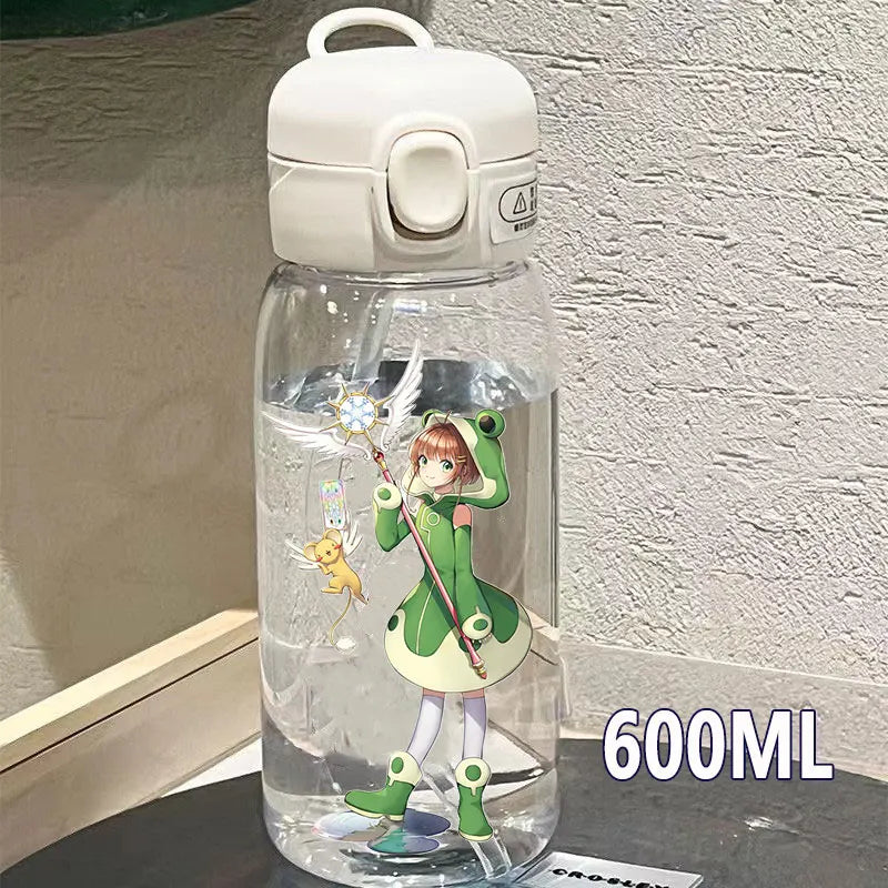 Cardcaptor Sakura Straw Water Bottle - 400ML/600ML Transparent Plastic Anti-Drop Cup for Students and Kids-6-6-