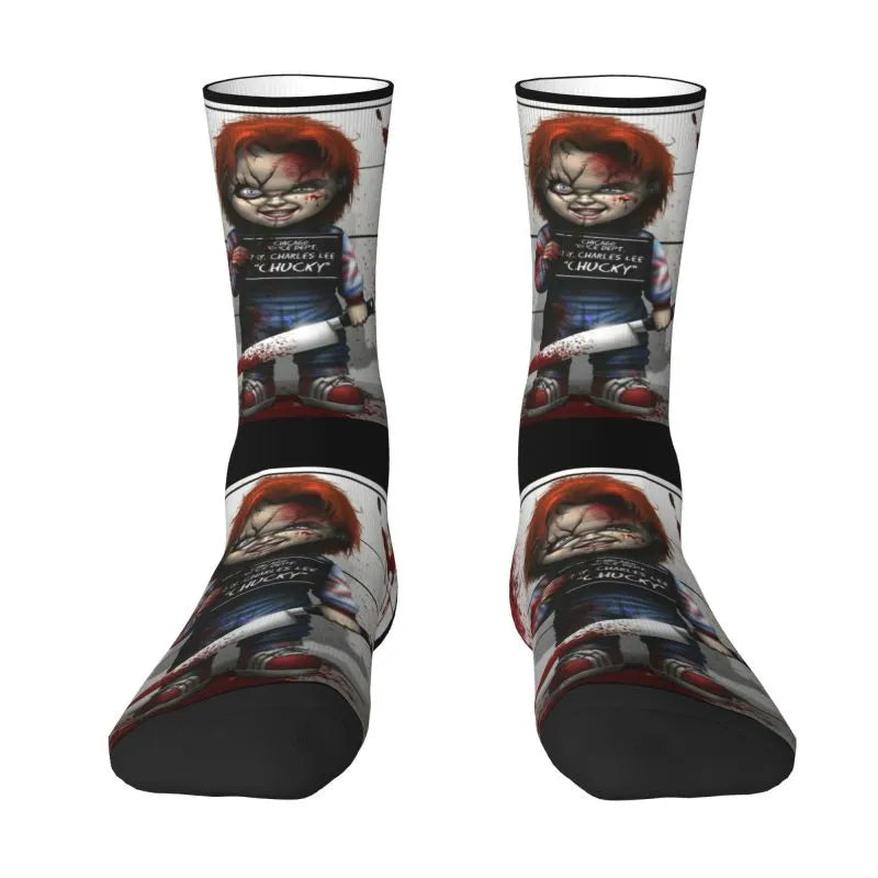 Chucky Childs Play Horror Movie Socks - Cute Printed Design - Women & Men Stretch Crew for All Seasons-1-Crew Socks-