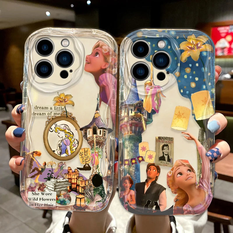 Cute Cartoon Rapunzel Phone Case for iPhone 15 14 13 12 11 - Wave Oil Funda Cover for Protection-