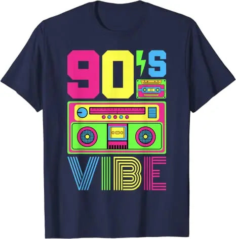 90s Vibe Funny Graphic Tee - Retro 1990s Style Fashion - Nineties Costume T-Shirt for Women & Men-Navy Blue-L-