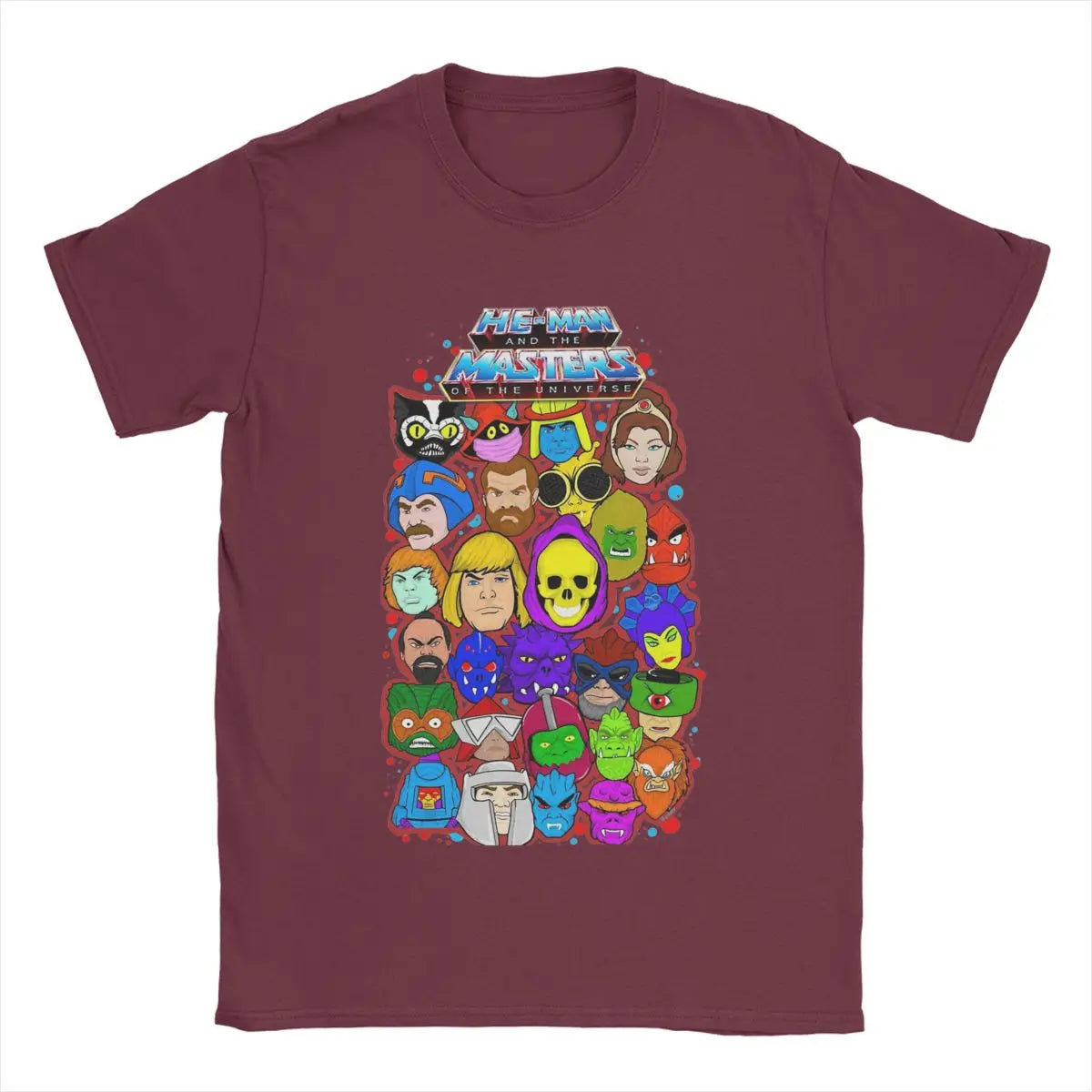 Vintage He-Man Collage T-Shirt: Masters of the Universe Apparel - 100% Breathable Cotton Summer Clothing for Men & Women-Burgundy-M-