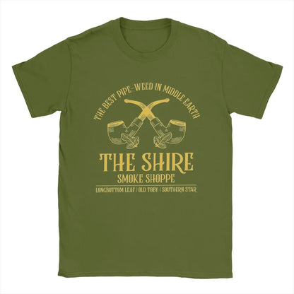 Men's T-Shirt - The Shire Smoke Shoppes - Lords of The Rings Tee - Cotton Short Sleeve Crewneck Plus Sizes-army green-XL-