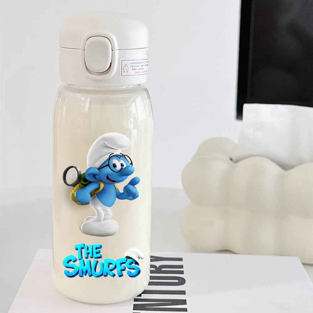 The Smurfs Straw Water Bottle - Large Capacity Cartoon Cup for Kids, Outdoor Sports, Portable Retro Anime Gift-31-600ML-