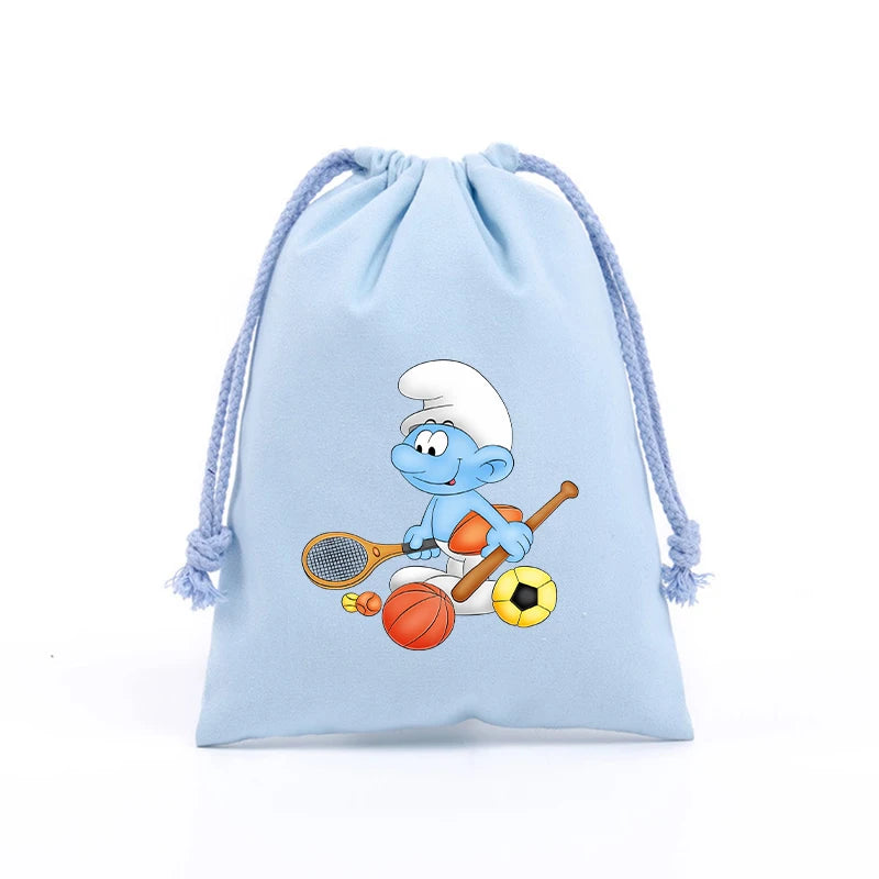 Anime Smurfs Kids Drawstring Bag - Cute Cartoon Print Sports Sack for Parties, Outdoor Gifts, Retro Hand Pouch-LJL 93-20x30cm-