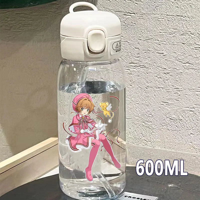 Cardcaptor Sakura Straw Water Bottle - 400ML/600ML Transparent Plastic Anti-Drop Cup for Students and Kids-6-15-