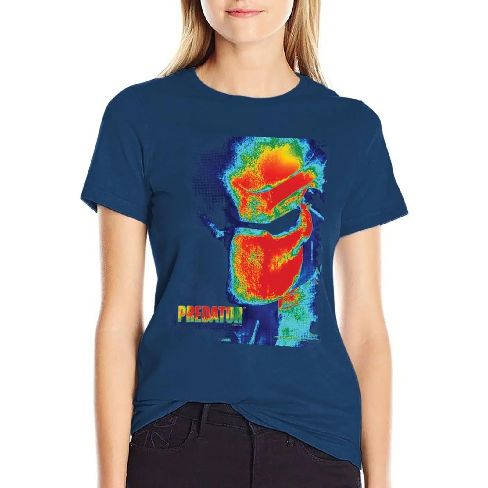 Predator T-Shirt - Thermal Vision Style - Aesthetic Vintage Top for Sci-Fi Fans-Navy-XL-