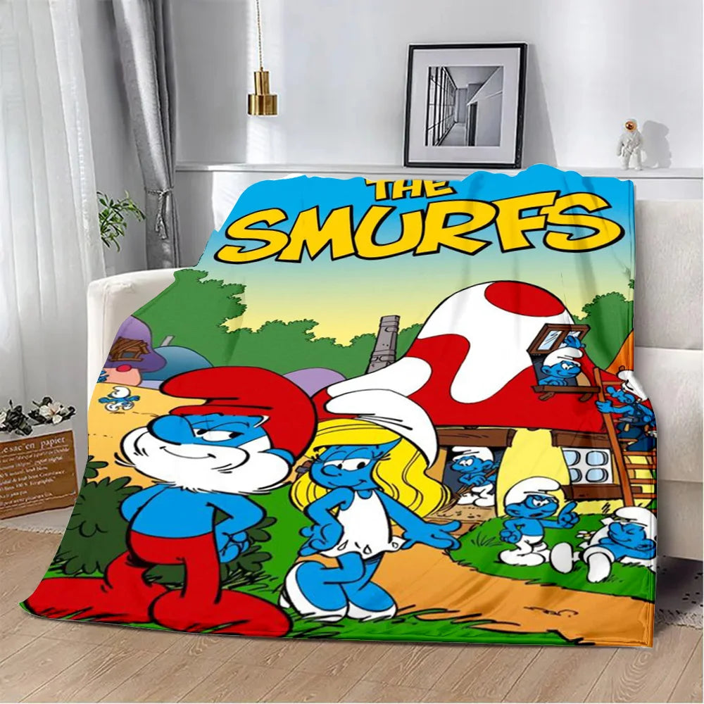 Cute Smurfs Printed Blanket Throw - Soft Warm Cartoon Picnic Blanket, Home Travel Comfort, Retro Birthday Gift-1539CS24823A4-76x102cm-Gai-