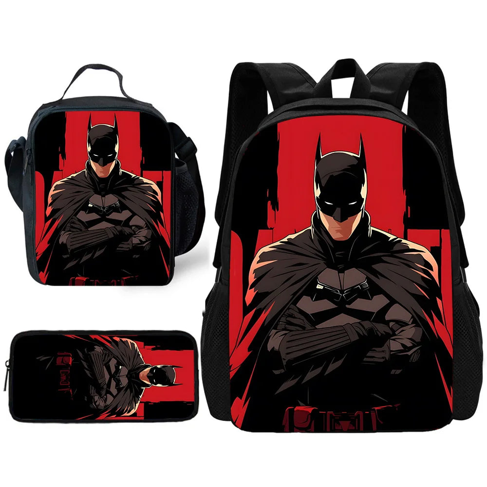 Child Superhero Batmans School Backpack with Lunch Bags ,Pencil Bags ,School Bags for Boys Girls Best Gift-TZ-212X22A6-