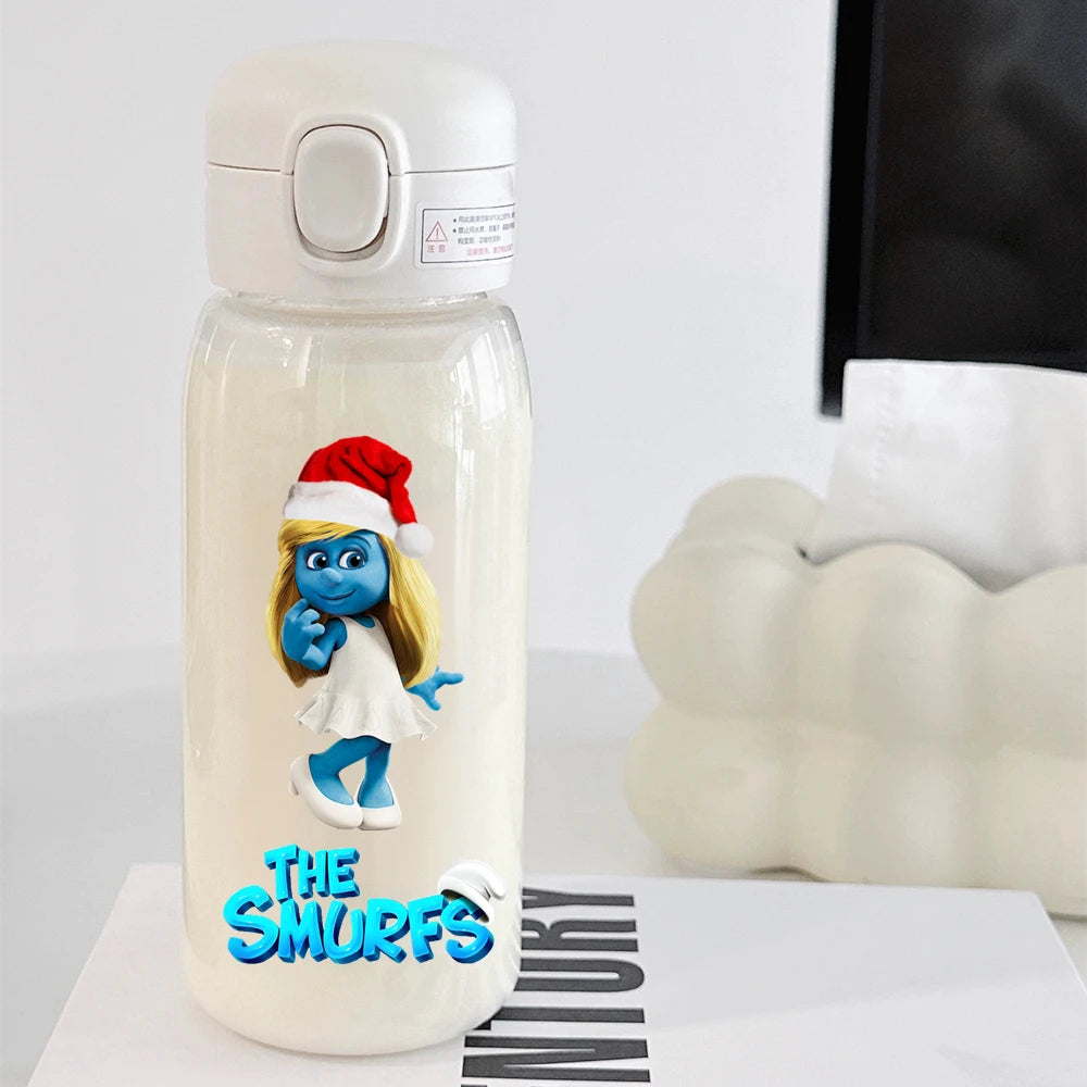 The Smurfs Straw Water Bottle - Large Capacity Cartoon Cup for Kids, Outdoor Sports, Portable Retro Anime Gift-16-600ML-