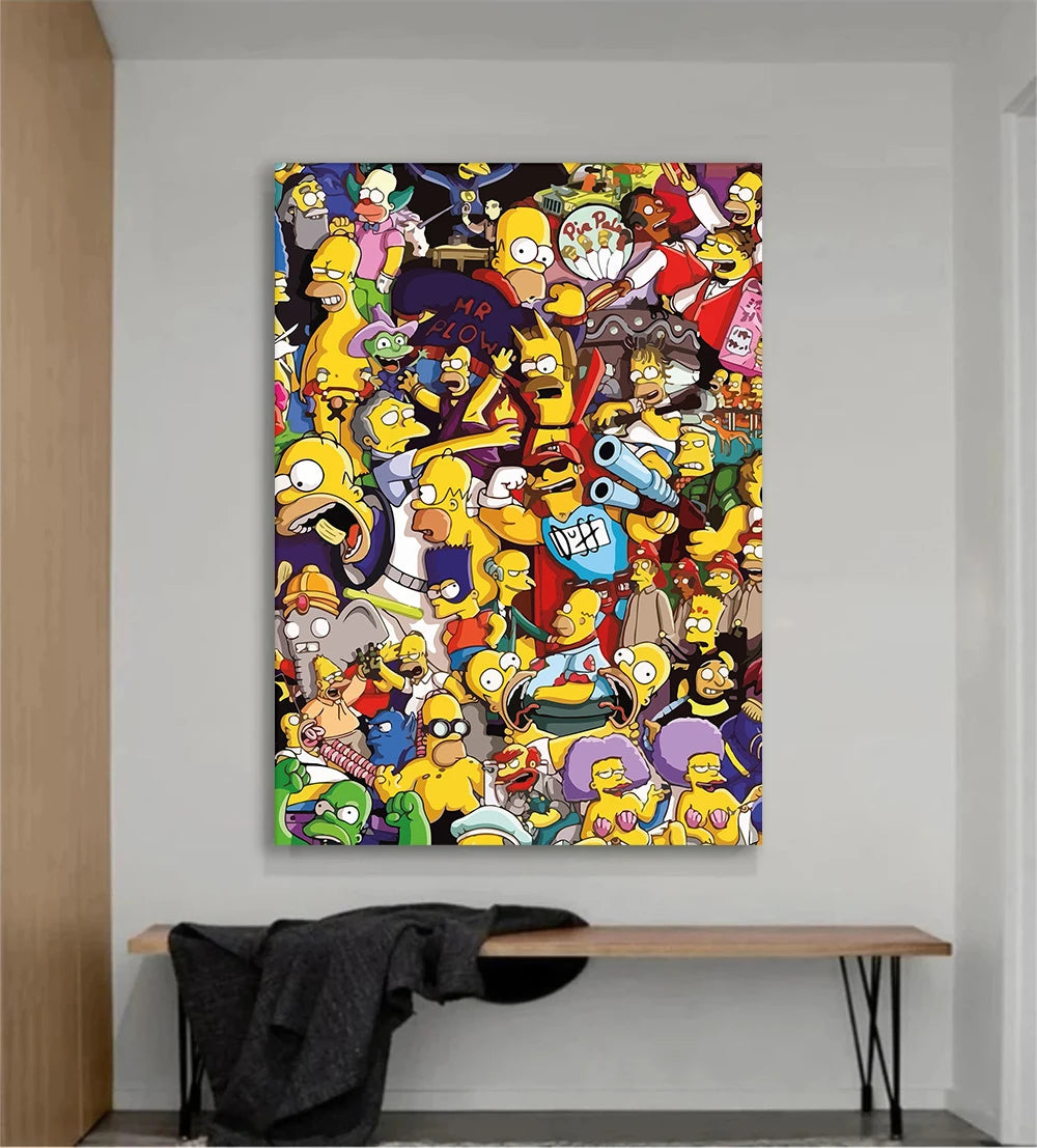 Funny Simpsons Pop Art Poster - Family Canvas Painting for Kids’ Rooms - Cool Gift for Cartoon Movie Fans-