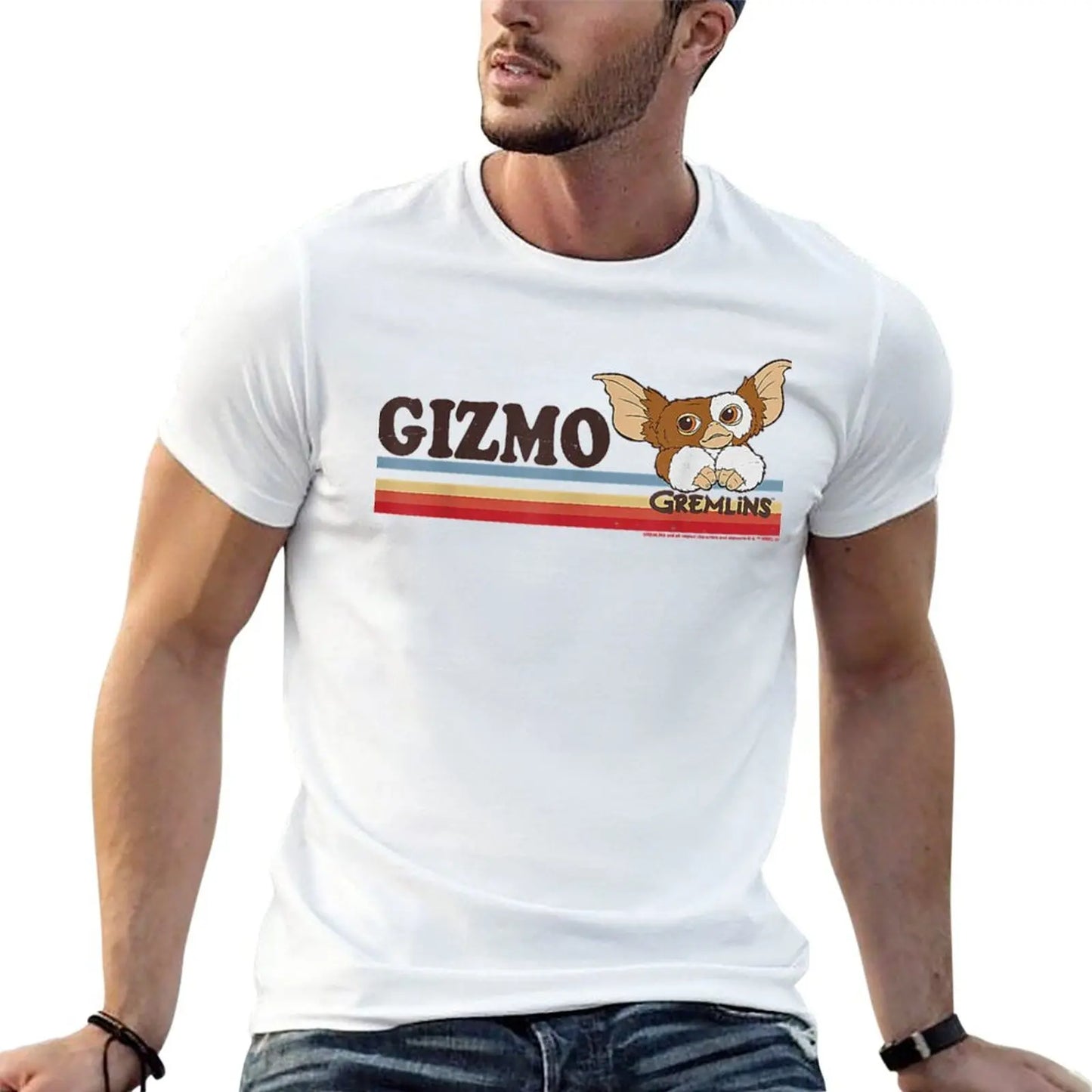 New Gremlins Gizmo - Retro Stripes - Essential T-Shirt - Sublime T Shirt - Black T Shirts - Sweat Shirt - T Shirts Men-White-XXXL-