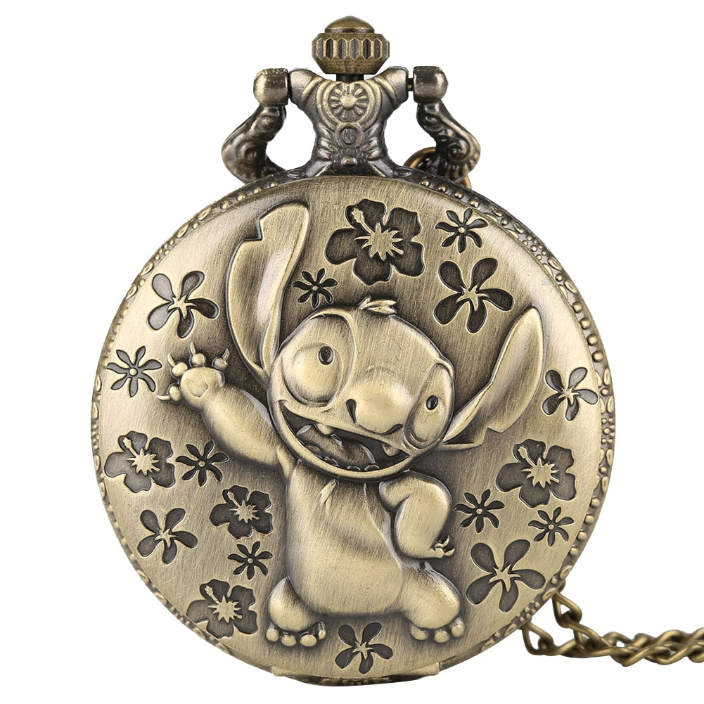 Lilo And Stich - Quartz Pocket Watch With Chain - Romantic Steampunk Film Gift For Men & Women - Perfect Cult Movie Present-Bronze 80CM Chain-