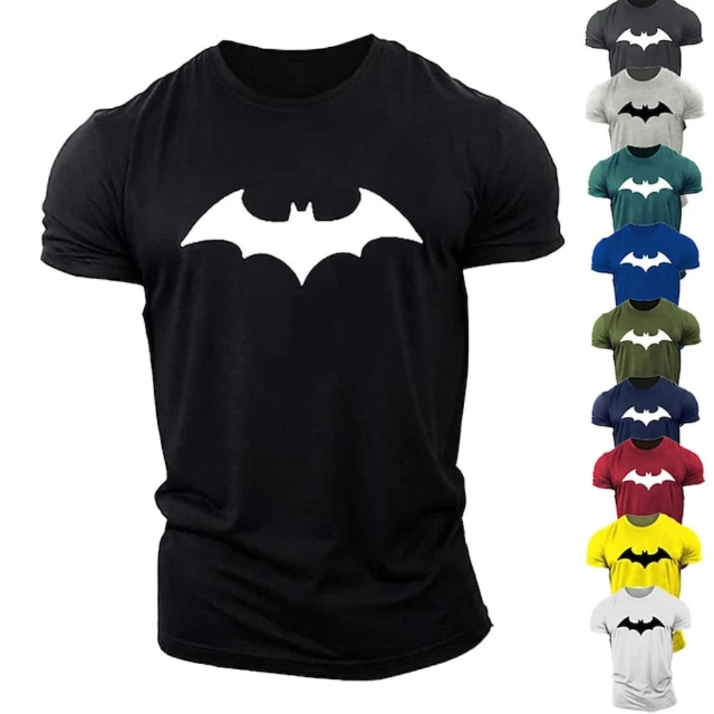 2023 Summer New Fashion Tops Men's Bat Print T-Shirt Round Neck Men's Breathable Fitness Sports Short-Sleeved Quick Dry Clothing-