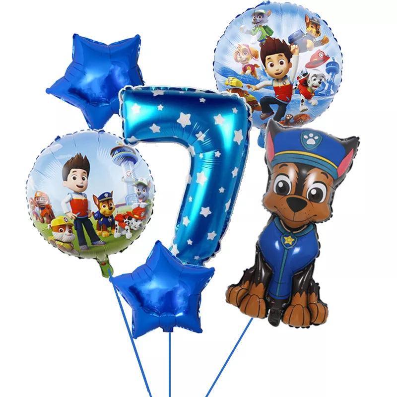 Paw Patrol Birthday Decorations Happy Birthday Backdrop Banner Plates Cups - Paper Tableware Set Balloons - Kids Boy Party Supplies-Number Balloon 7-