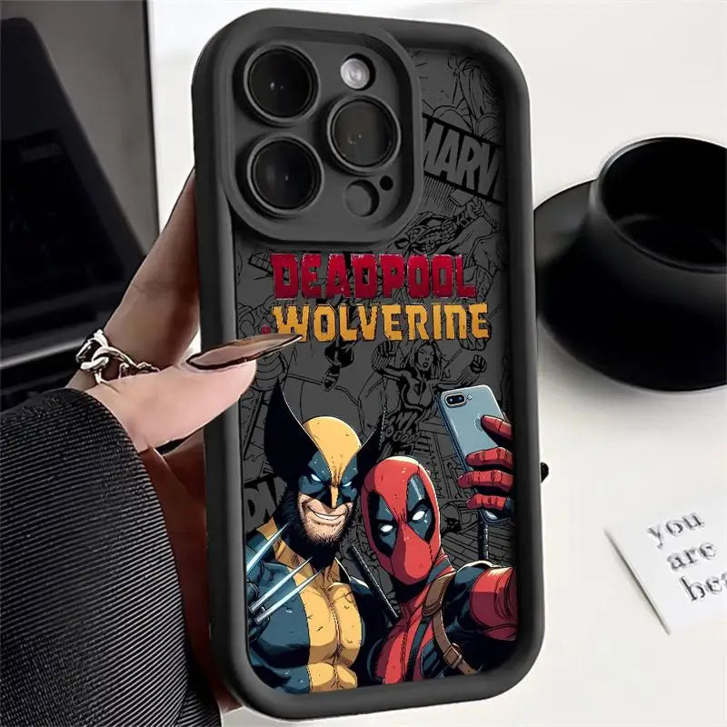 Marvel Deadpool Wolverine Case for iPhone 11 15 Pro Max 14 - Shockproof Protective Silicone Cover-