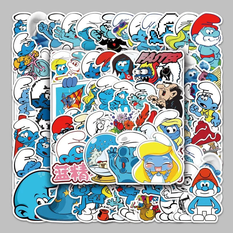 50pcs Smurfs Graffiti Cartoon Stickers - DIY Suitcase Laptop Decals, Retro Water Bottle or Guitar Decor Set-black-