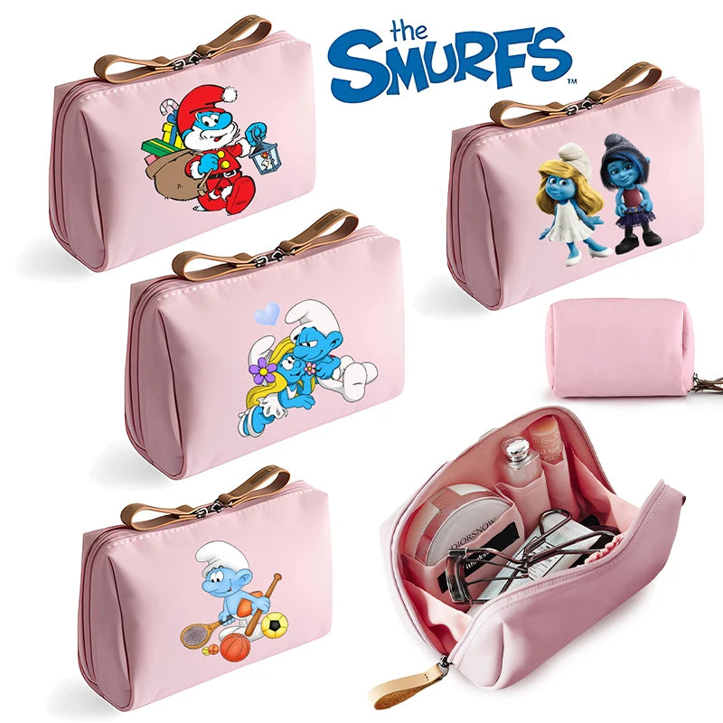 Smurfs Women's Cosmetic Makeup Bag - Cute Cartoon Print Portable Coin Purse, Teen Student Retro Office Gift-