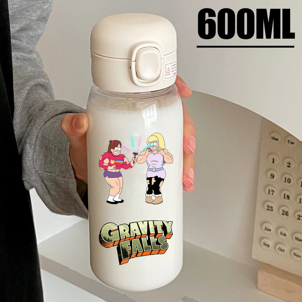 Disney Gravity Falls Water Bottle - 600ML Leak-Resistant Portable Drinking Cup - Transparent PC Design Featuring Dipper and Mabel-GDXZ-32-600ml-