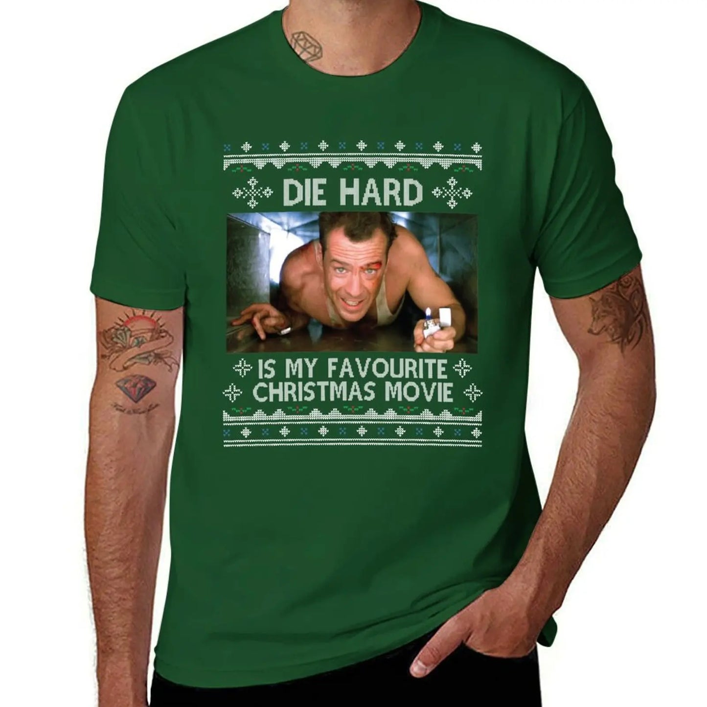 Die Hard Is My Favourite - Christmas Movie T-Shirt - Men's Tees - Short Sleeve Cotton Tops - T-Shirts for Men Pack-Green-S-