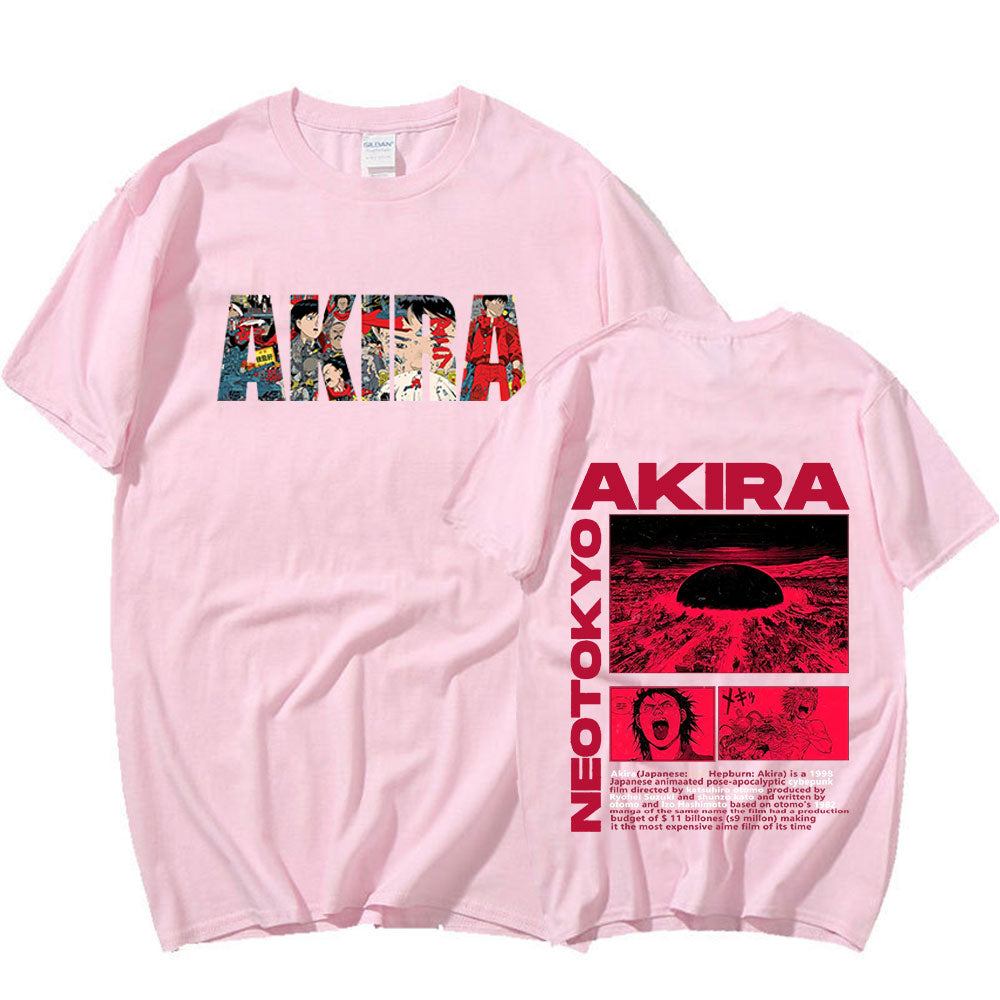 Neo Tokyo Anime T-shirt - Japanese Manga Shotaro Kaneda Tee - Men's Short Sleeve Cotton Fashion Shirt-Pink-XS-