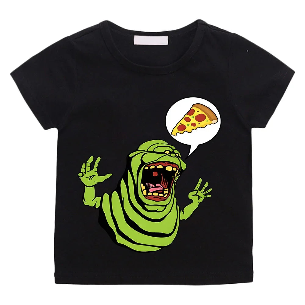 Ghostbusters Kids Cotton T-Shirt - Summer Casual Graphic Tee for Boys and Girls-black-130-