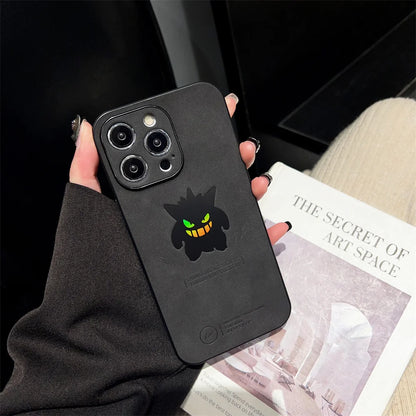 Miniso Cartoon Pokémon Pikachu Gengar Leather Embossing Phone Case - For iPhone 15 14 13 12 11 16 Pro Max-black Gengar-for iPhone 14pro-