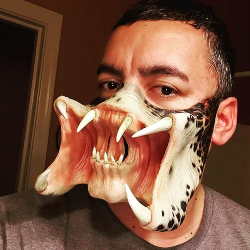 Halloween Predator Latex Half-Face Mask - Scary Cosplay Costume for Adults-