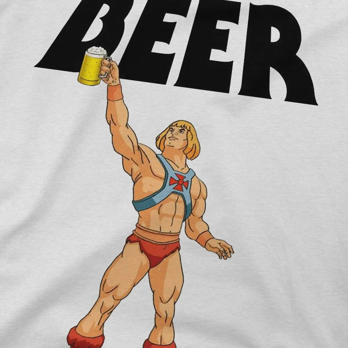 He-Man Beer Manga T-Shirt: Vintage Punk Harajuku Style Masters of the Universe Polyester Streetwear - 90's Dad Gift-