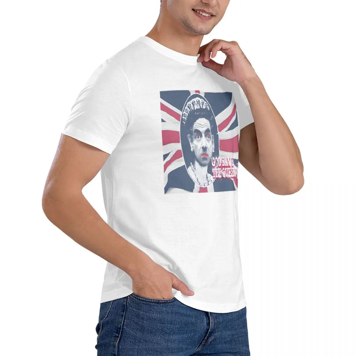 Men’s T-Shirt "God Save" – Creative Cotton Short Sleeve Round Collar Mr. Bean Tee, Perfect Gift Idea-