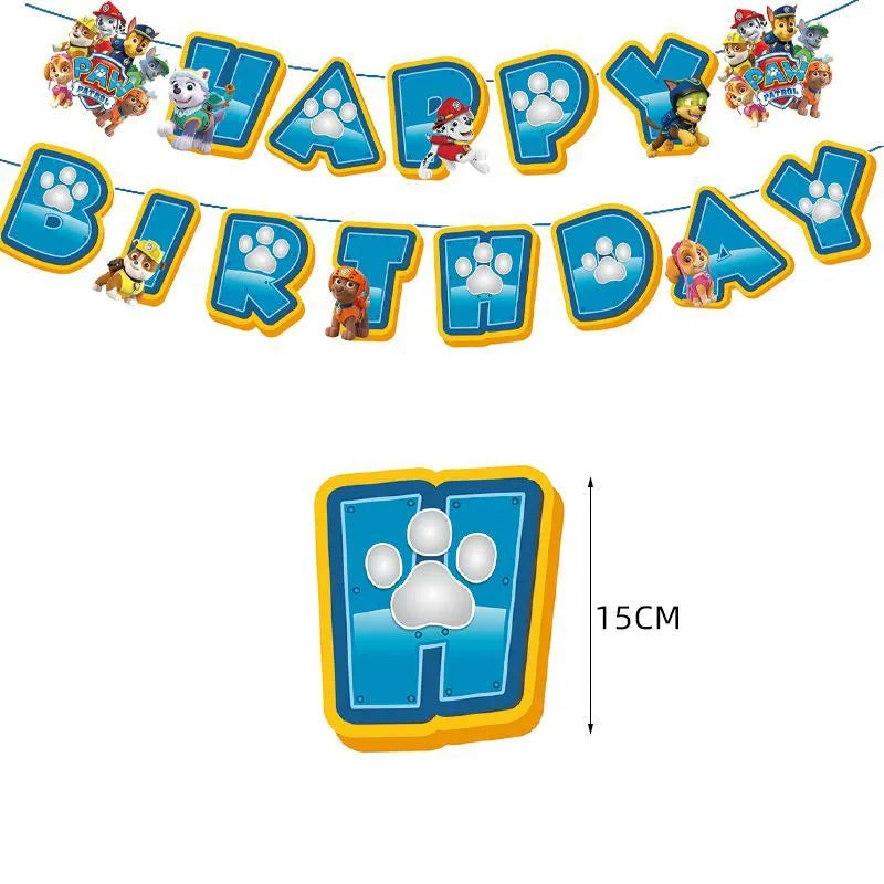 Paw Patrol Birthday Decorations Happy Birthday Backdrop Banner Plates Cups - Paper Tableware Set Balloons - Kids Boy Party Supplies-Banner-