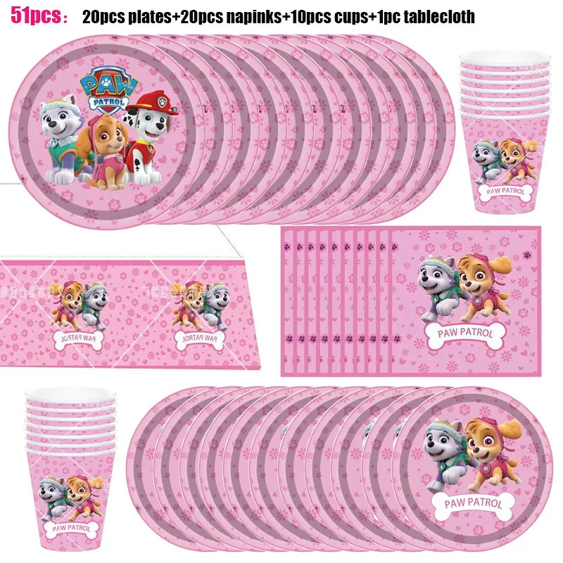 Paw Patrol Birthday Party Decorations Skye Pink - Paper Plates Cups Napkins Tableware Balloons - For Kids Baby Shower Party Supplies-51pcs-