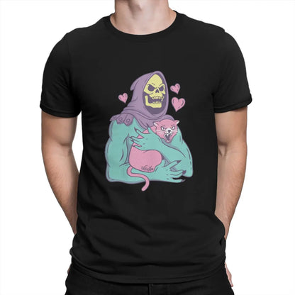 Skeletor’s Cat T-Shirt: Masters of the Universe Homme Polyester Streetwear for Men - Horror Fan Cartoon Gift-Black-M-