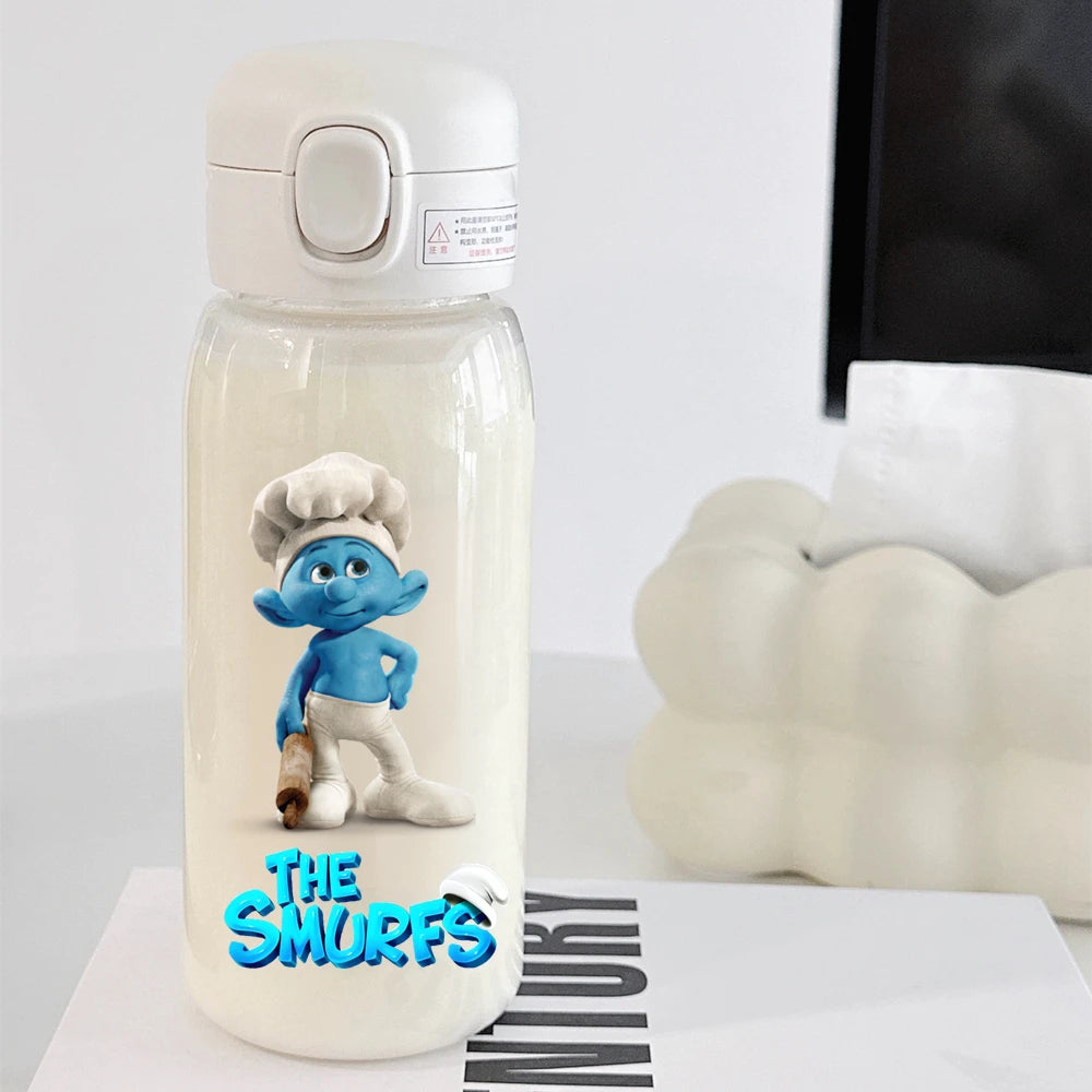 The Smurfs Straw Water Bottle - Large Capacity Cartoon Cup for Kids, Outdoor Sports, Portable Retro Anime Gift-6-600ML-