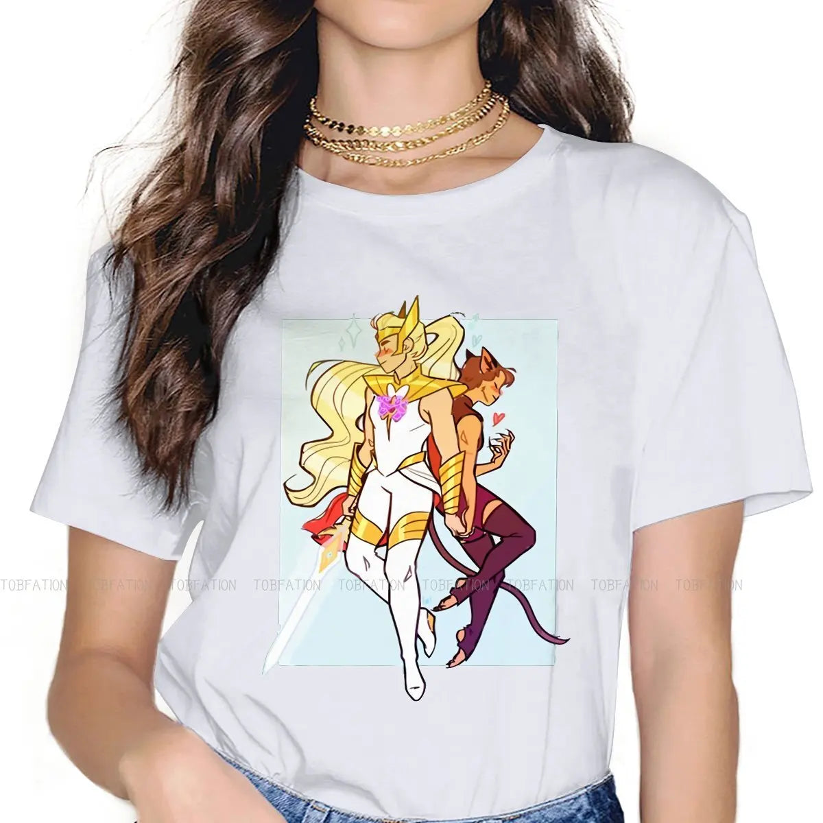 She-Ra & Princess of Power Fashion Tee: Oversized Soft Print T-Shirt for Girls - Perfect Retro Cartoon Present-WHITE-S-