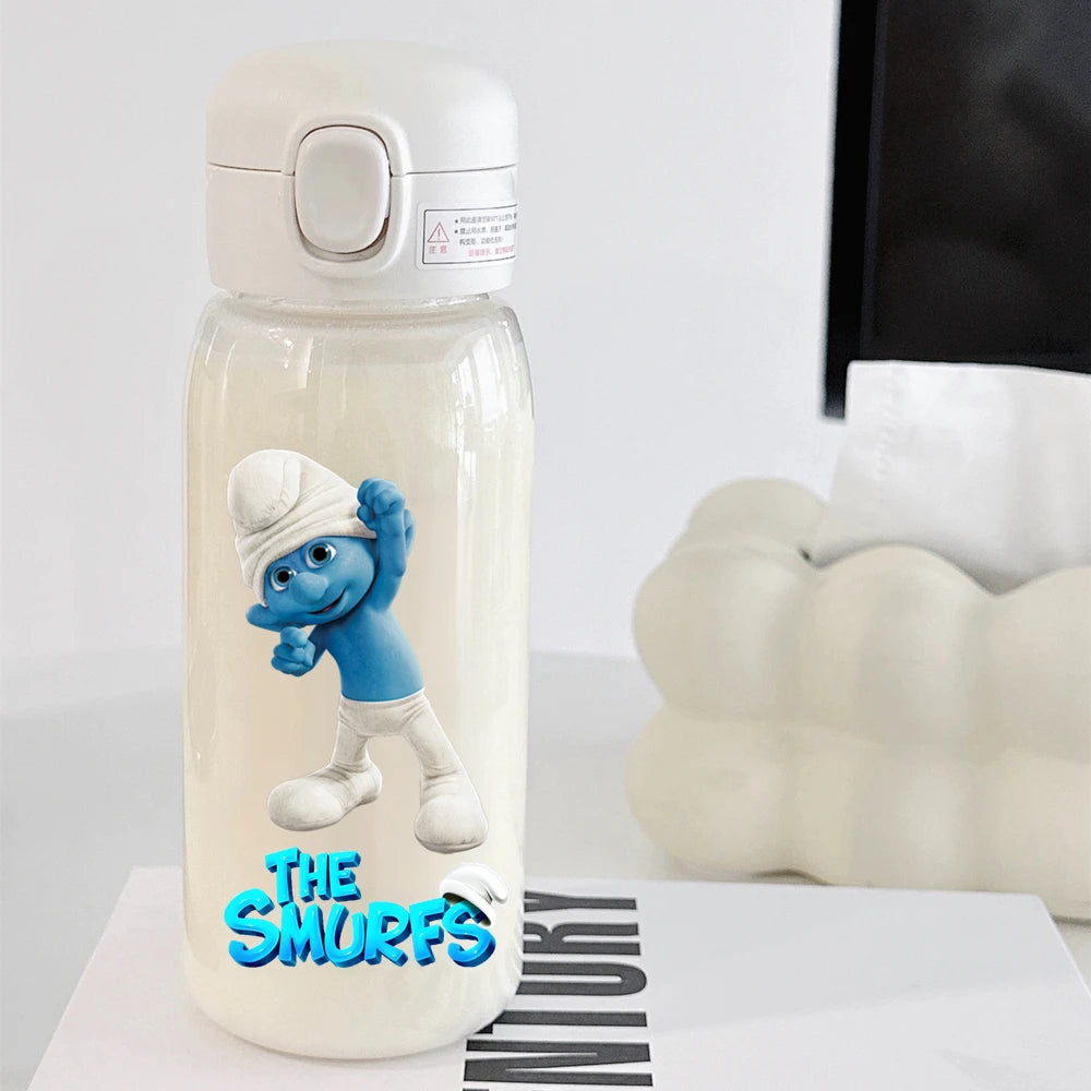 The Smurfs Straw Water Bottle - Large Capacity Cartoon Cup for Kids, Outdoor Sports, Portable Retro Anime Gift-10-600ML-