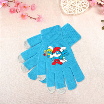 Anime Smurfs Kids Winter Gloves - Cartoon Print Warm Knitted Gloves for Bike Riding, Outdoor Walks, Retro 90s Child Gift-LJL 27-longest side 19cm-