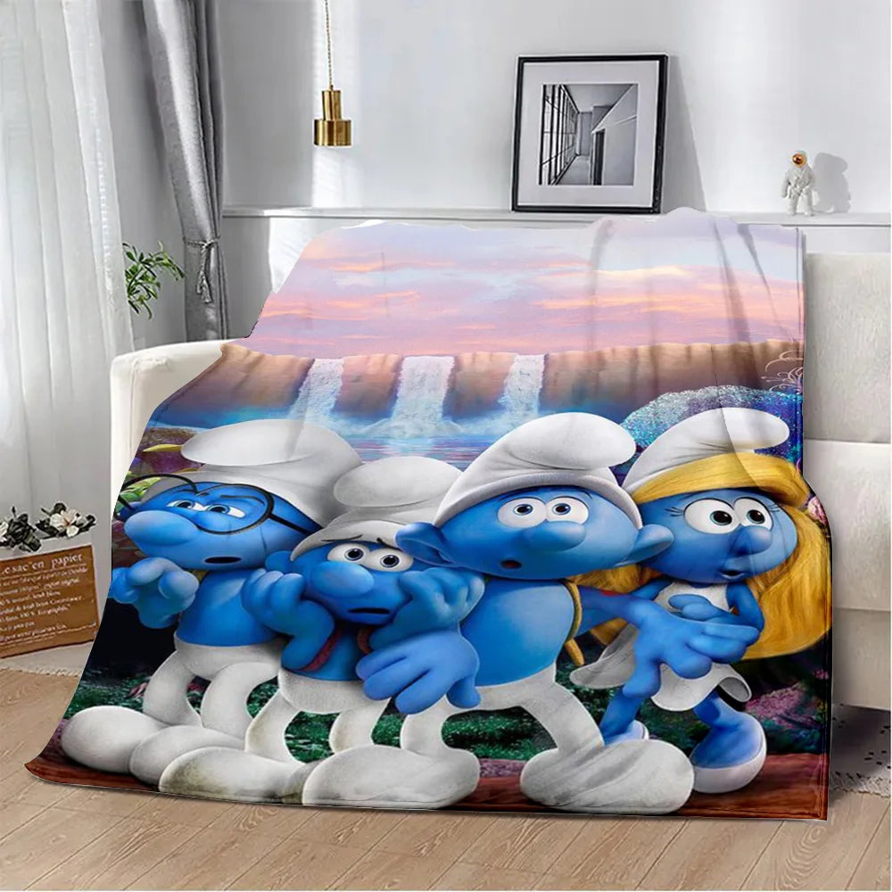 Cute Smurfs Printed Blanket Throw - Soft Warm Cartoon Picnic Blanket, Home Travel Comfort, Retro Birthday Gift-1539CS24823A10-76x102cm-Gai-