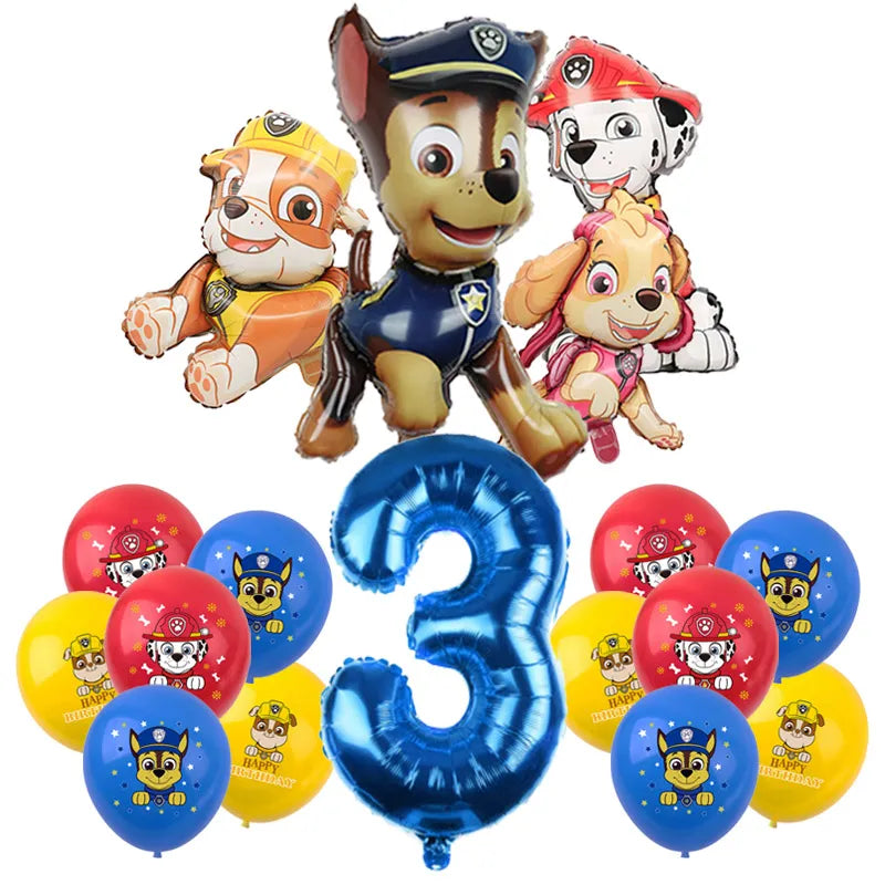 PAW Patrol Birthday Party Decoration Kids Toy Hat Gift - Aluminum Foil Balloon Disposable Tableware - New Banner Boy Event Supplies-Balloon Suit 3-17pcs-