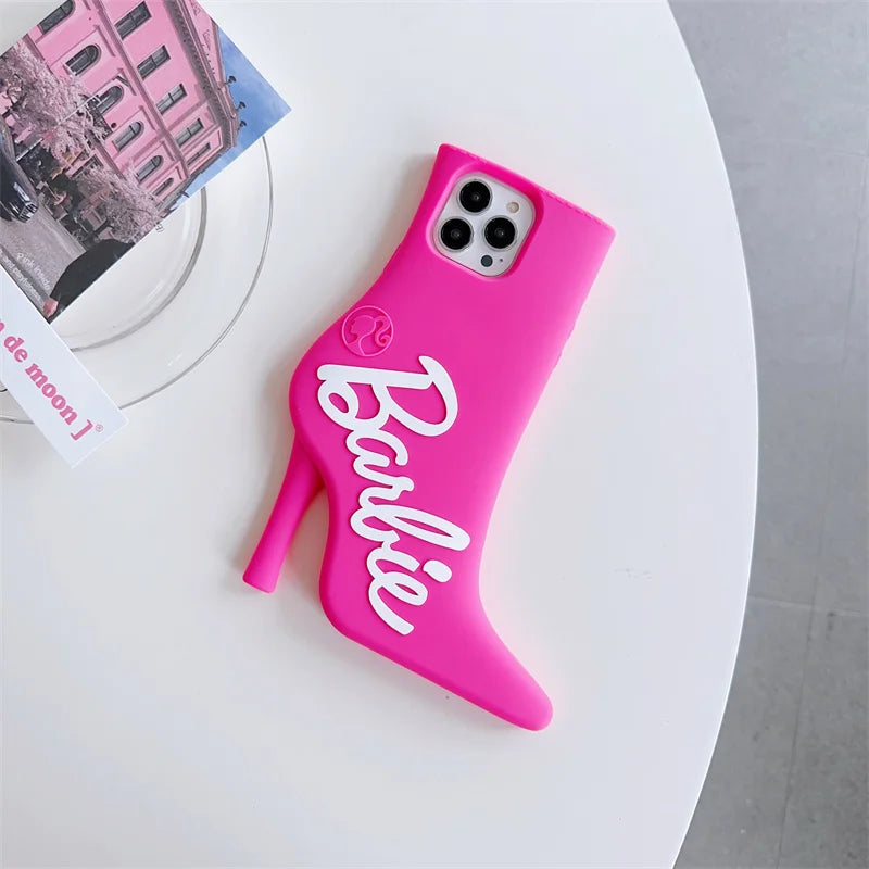 Cute Barbie Cartoon High-heeled Shoes Phone Case for iPhone 15 14 13 12 Pro Max - Shockproof, Soft Silicone Protective Cover-1-For iPhone 14 Pro-