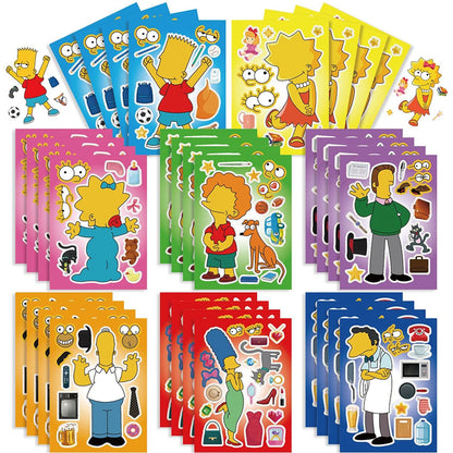 Simpsons Cartoon Puzzle Stickers - DIY Jigsaw Decals for Kids - Educational Gift for Creative & Retro Children-16sheets-