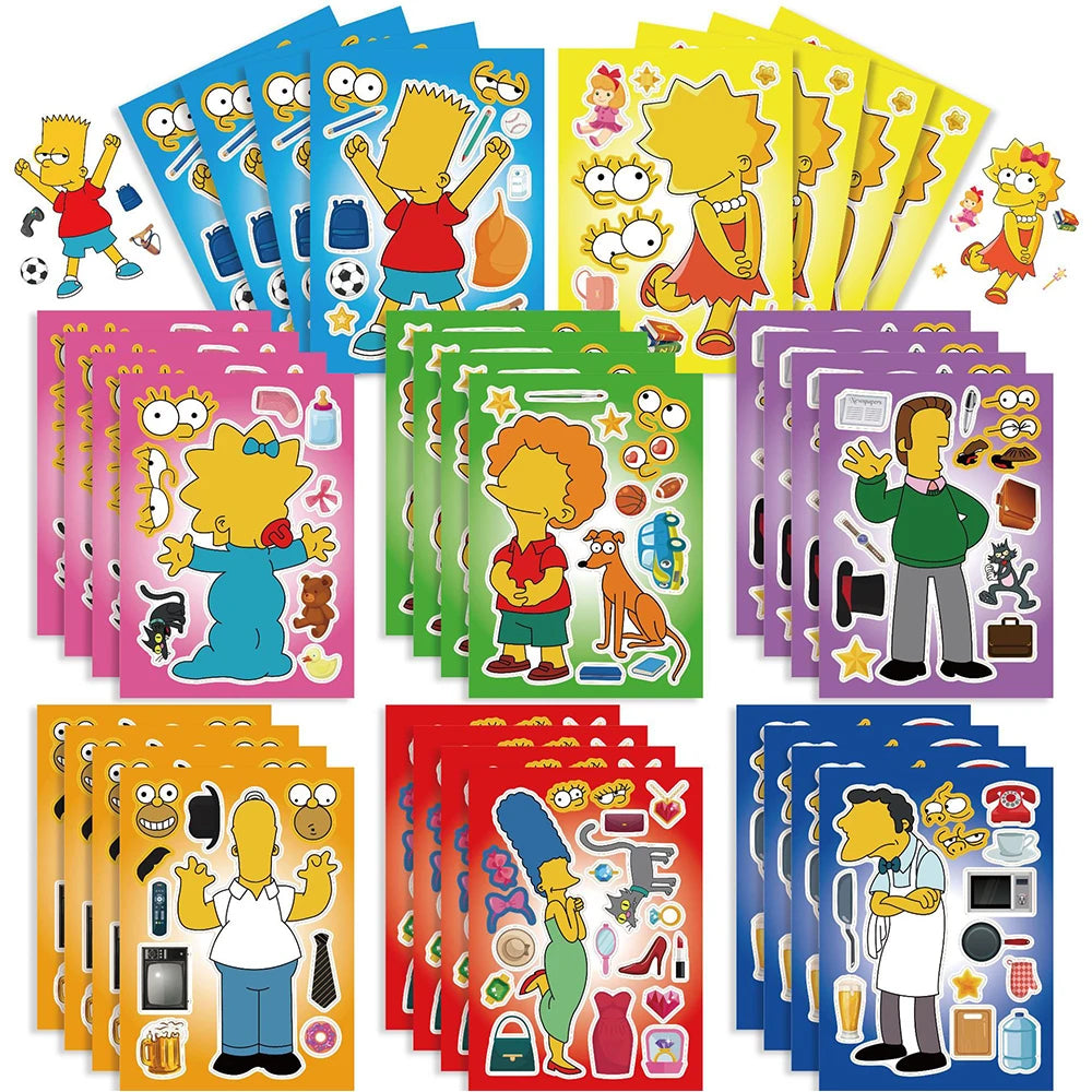 Simpsons Cartoon Puzzle Stickers - DIY Jigsaw Decals for Kids - Educational Gift for Creative & Retro Children-