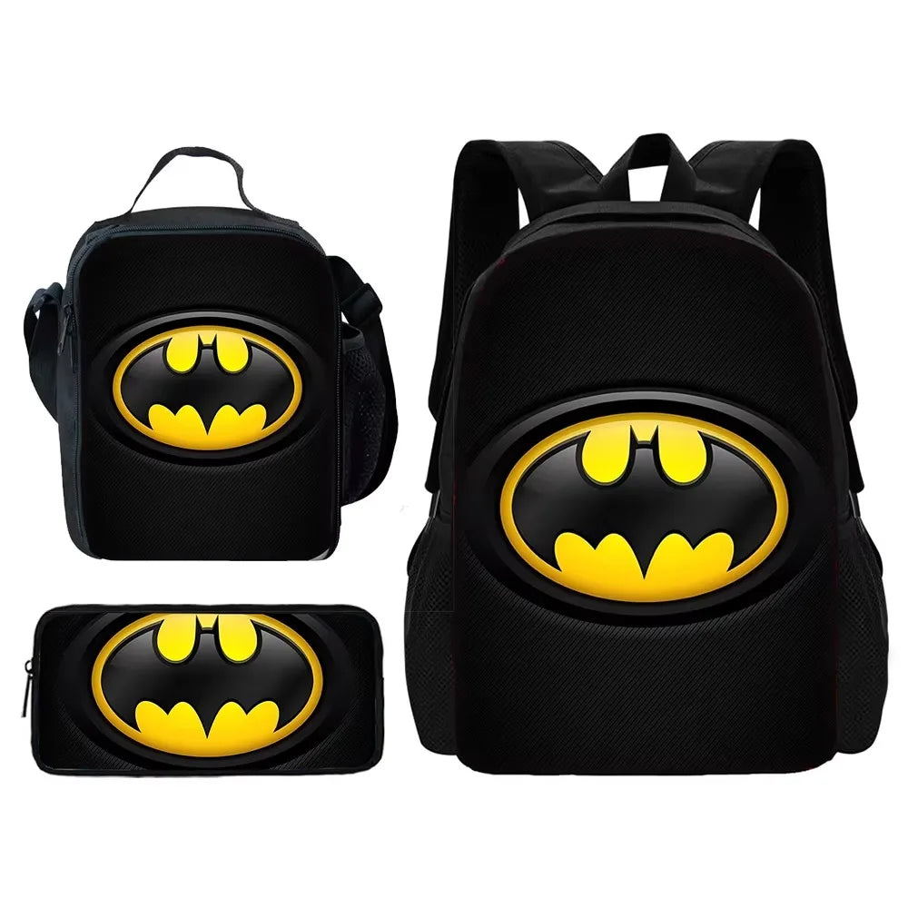 Super B-BatmanS-Logo Child School Backpack with Lunch Bags ,Pencil Bags ,School Bags for Boys Girls Best Gift-XHOO1-TZ-172-A5-