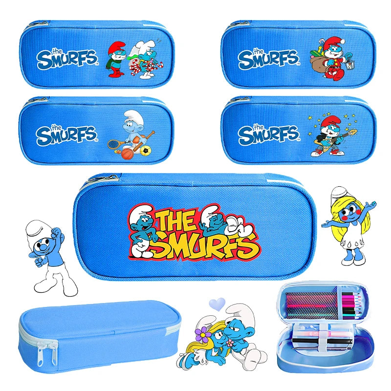 Anime Smurfs Pencil Case Organizer - Cartoon Print Stationery Bag, Kids School Supplies Storage, Retro Student Gift-