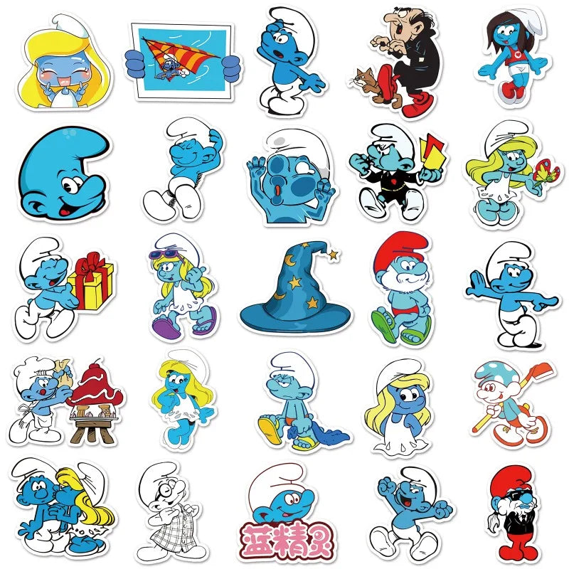 50pcs Smurfs Graffiti Cartoon Stickers - DIY Suitcase Laptop Decals, Retro Water Bottle or Guitar Decor Set-black-