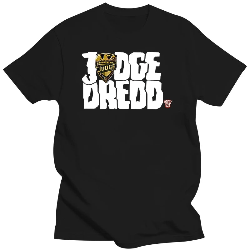 Judge Dredd Logo T-Shirt - Fashion Black Cotton Tee in Unisex Sizes S-3XL-black-XXXL-