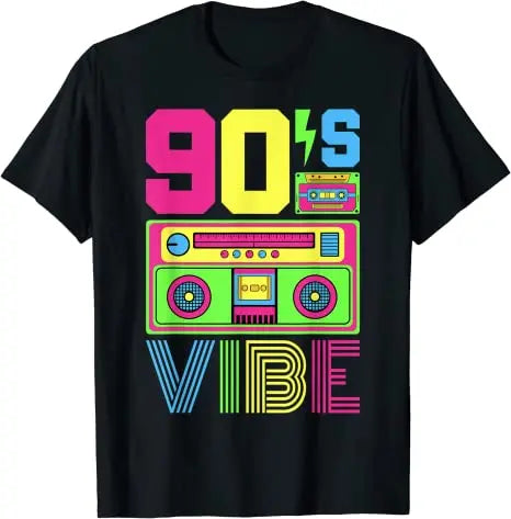 90s Vibe Funny Graphic Tee - Retro 1990s Style Fashion - Nineties Costume T-Shirt for Women & Men-Black-XXL-