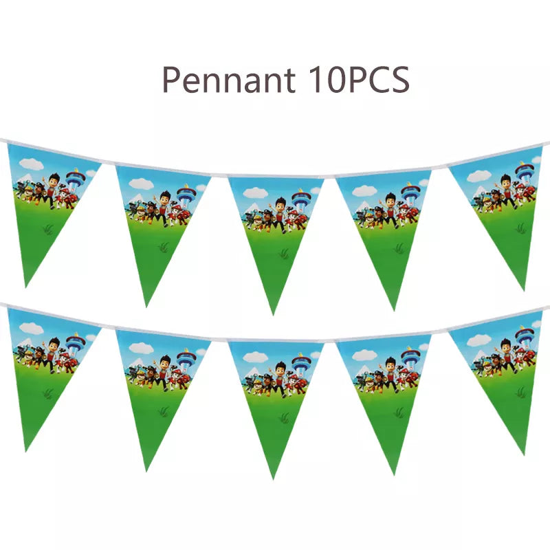 Paw Patrol Birthday Decorations Happy Birthday Backdrop Banner Plates Cups - Paper Tableware Set Balloons - Kids Boy Party Supplies-Pennants-